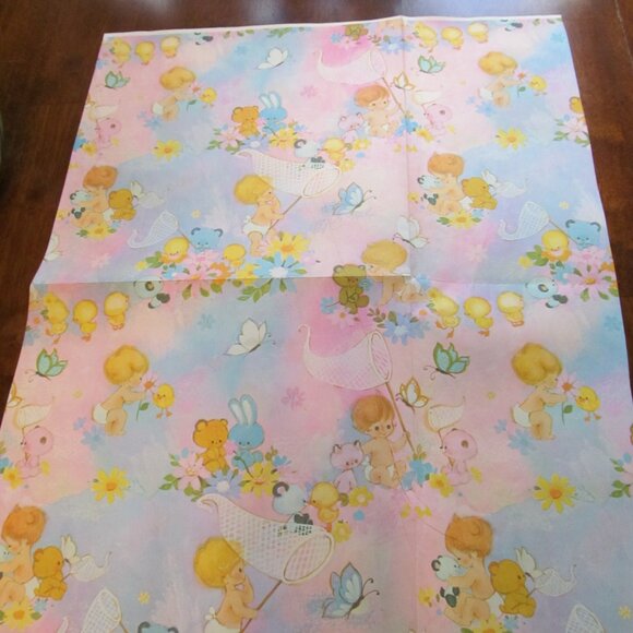 Vintage Baby Gift Wrap Cute Bears Bunnies Ducks Kittens Butterflies Nets 1 Piece - Picture 7 of 12